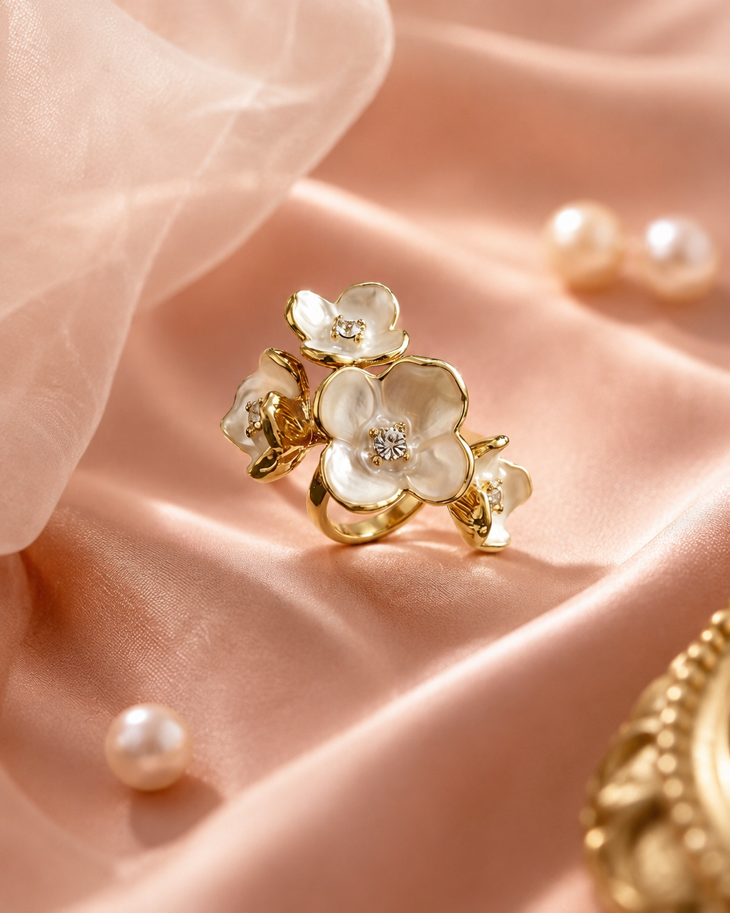 White Floral Statement Ring