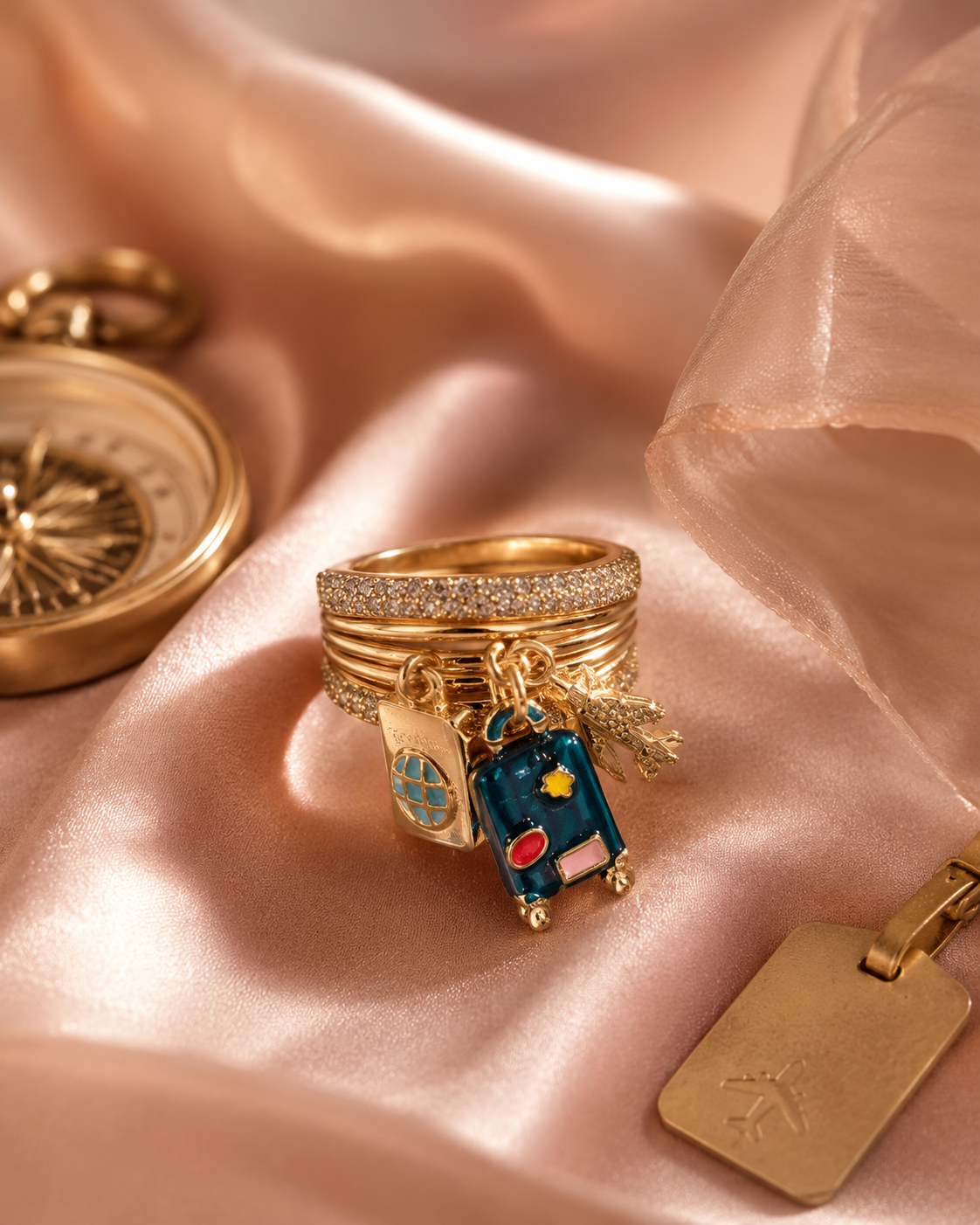 Gold Travel Charm Ring component