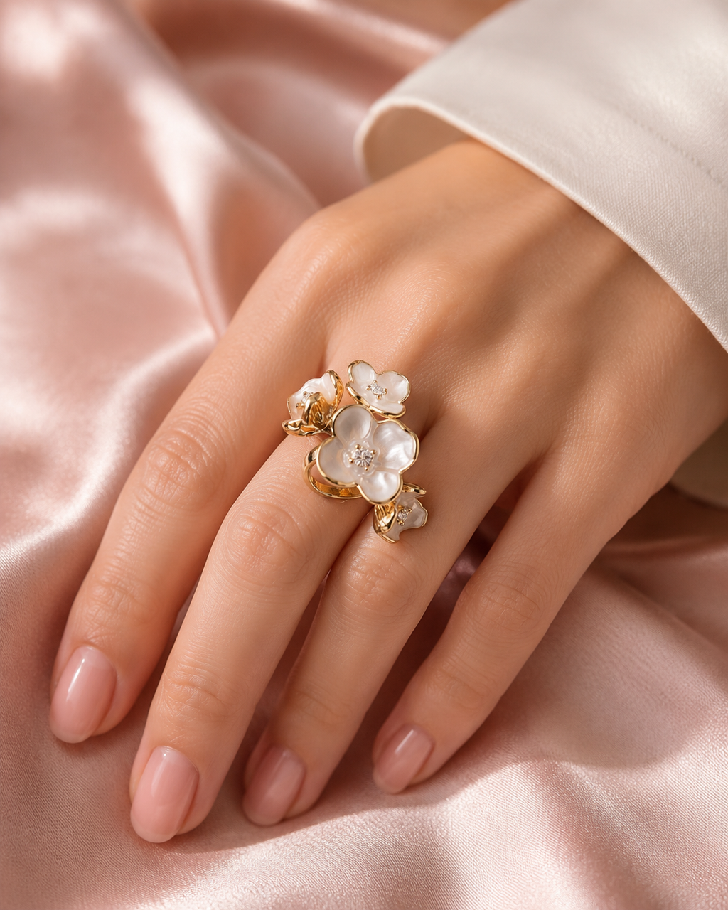 White Floral Statement Ring