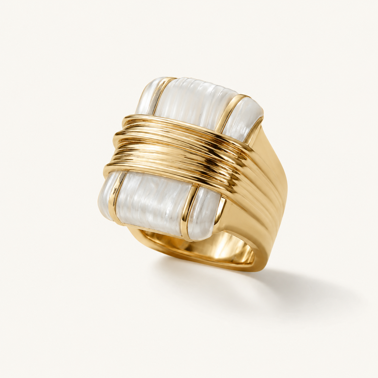 White Ribbed Block Ring