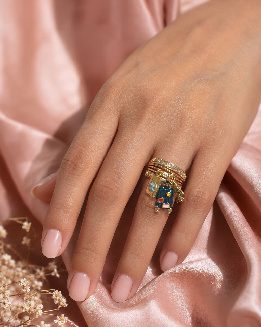 Gold Travel Charm Ring