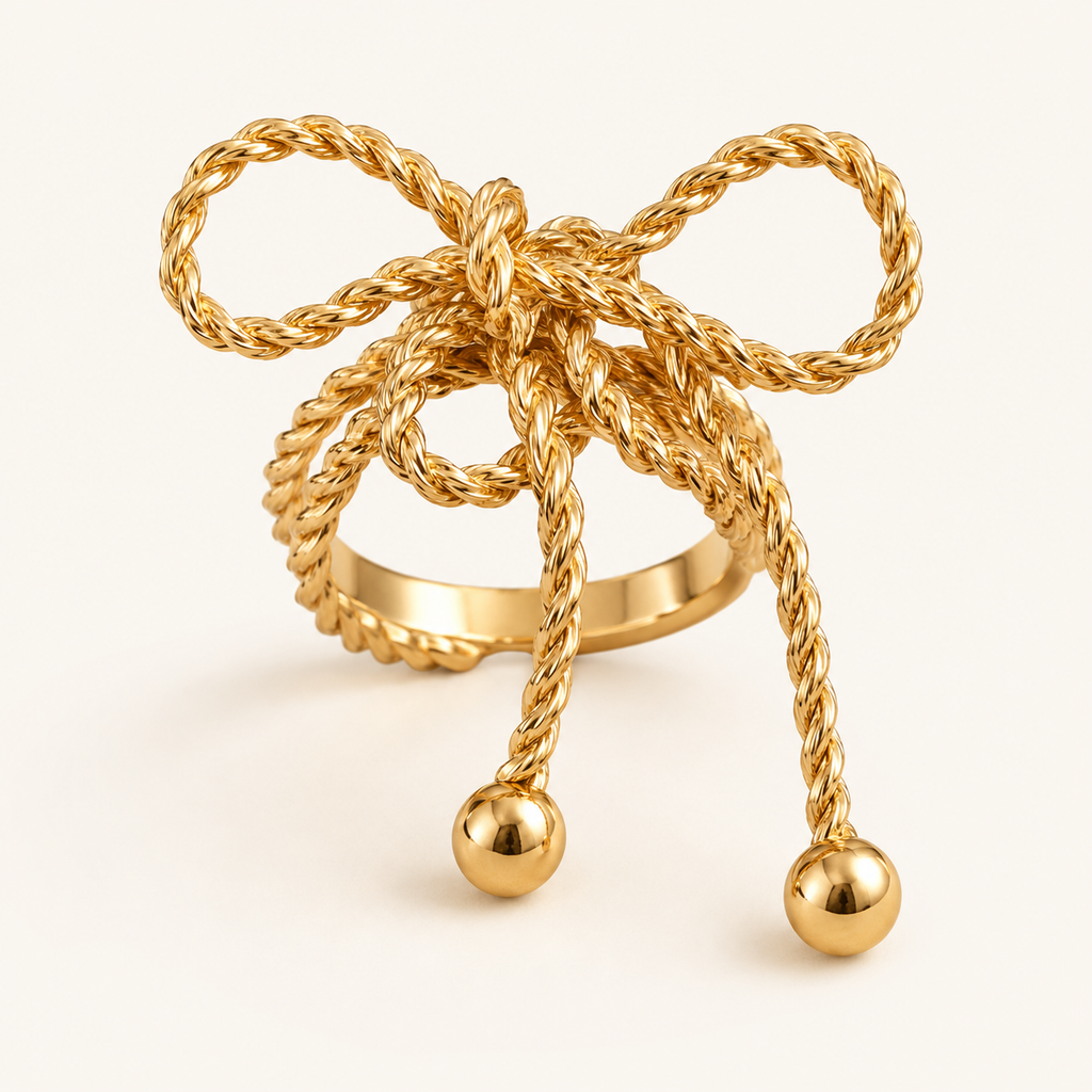 Gold Twisted Rope Bow Ring