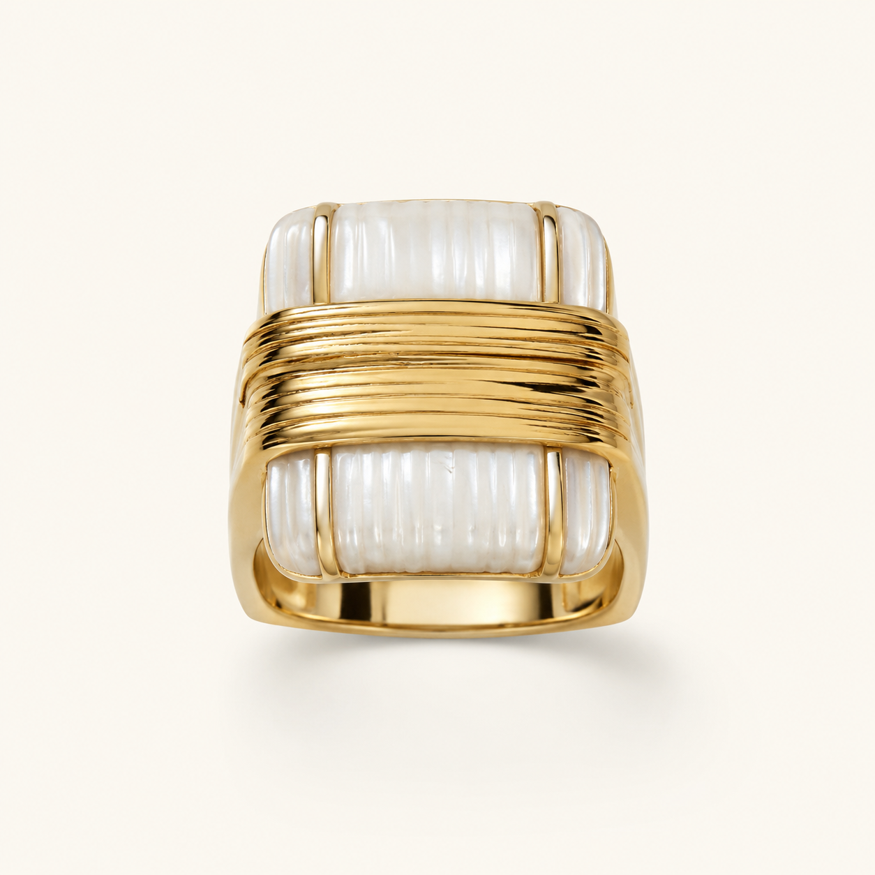 White Ribbed Block Ring
