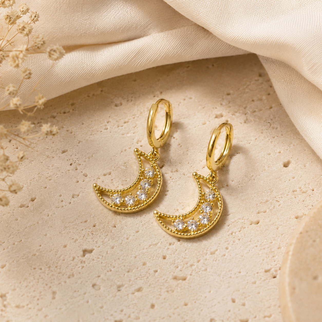 Crystal Crescent Moon Earrings
