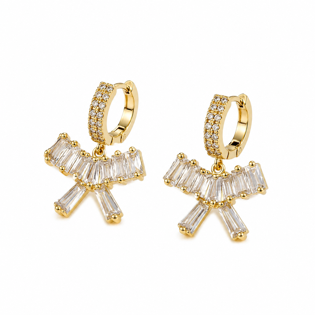 Baguette Bow Drop Earrings