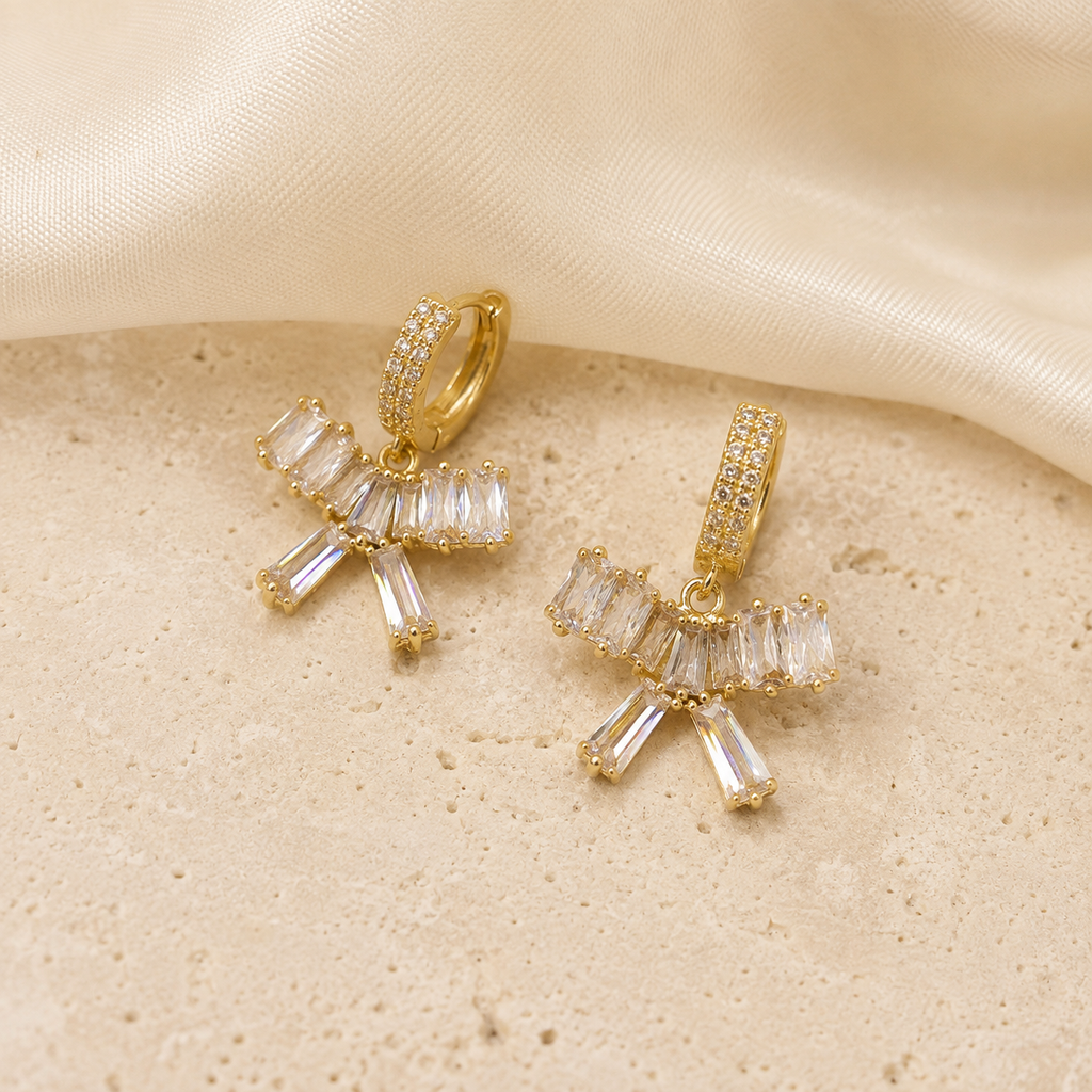 Baguette Bow Drop Earrings