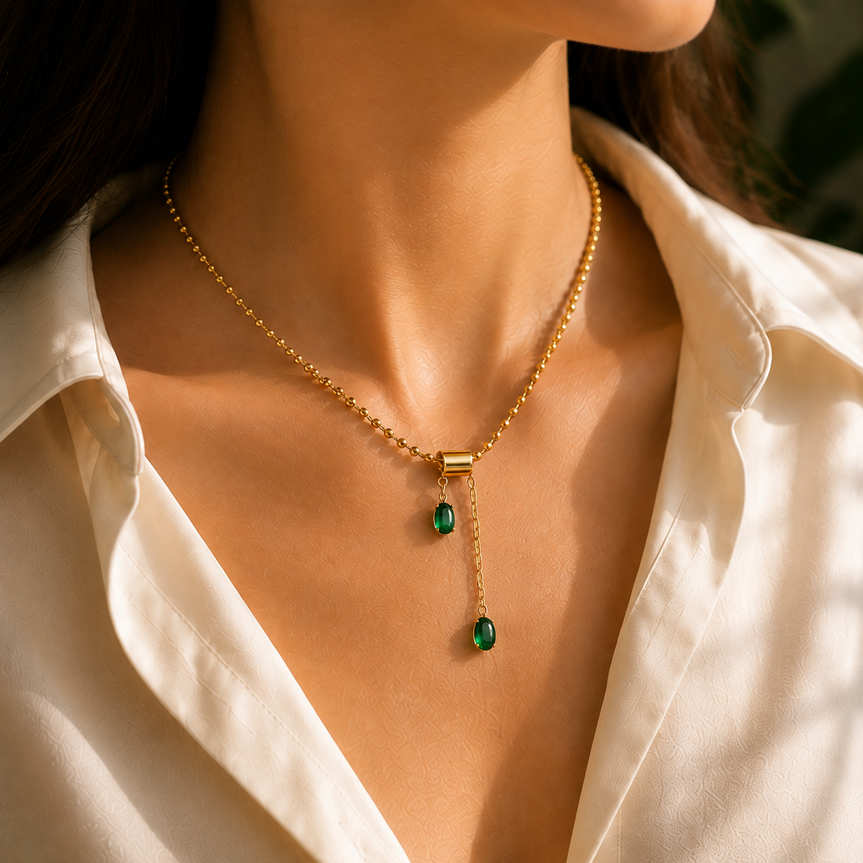 Emerald Drop Lariat Necklace