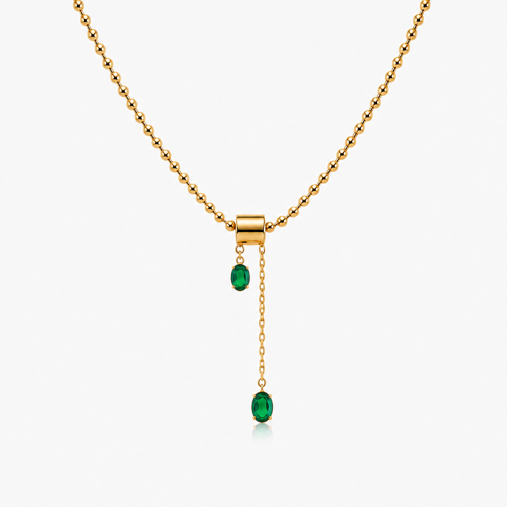 Emerald Drop Lariat Necklace