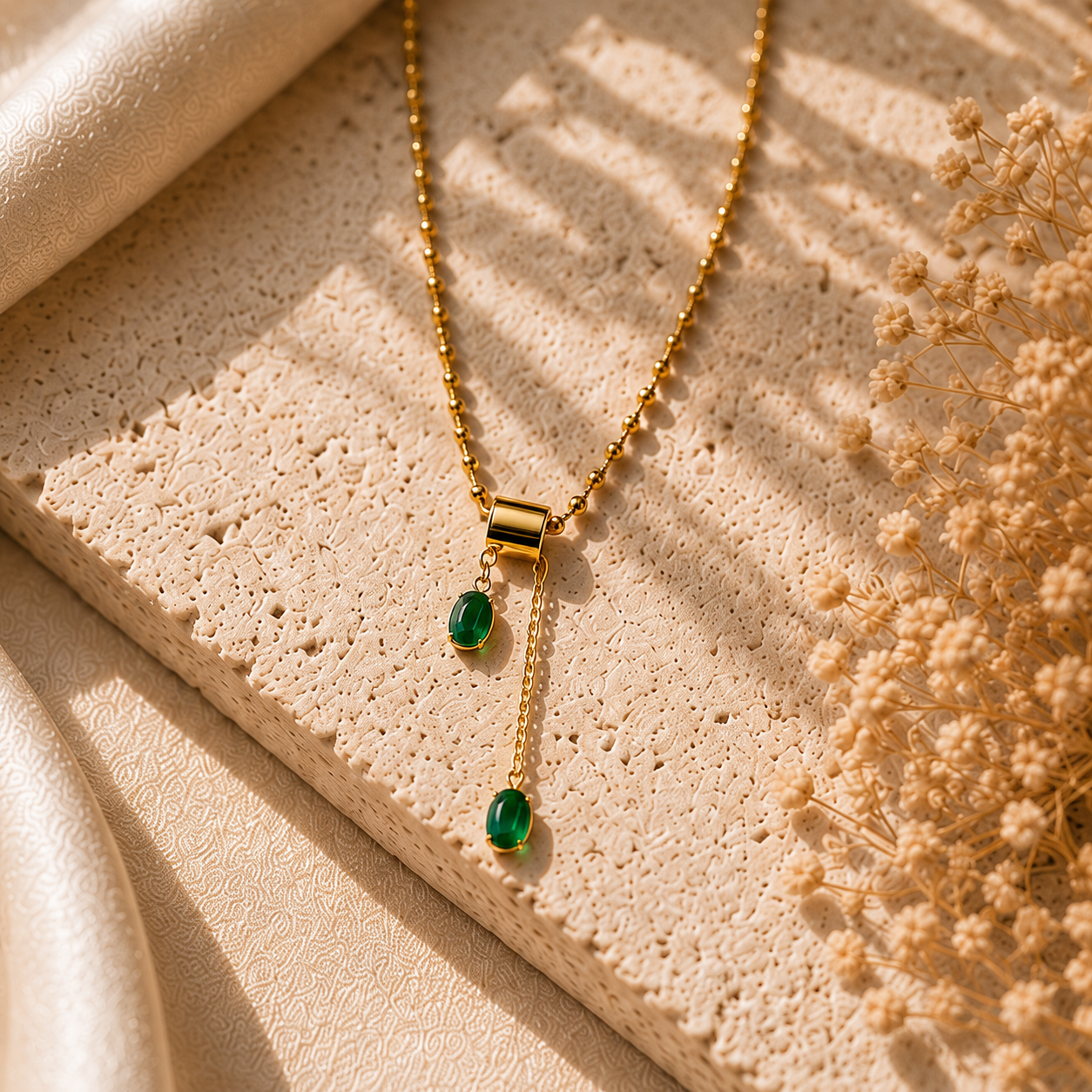 Emerald Drop Lariat Necklace