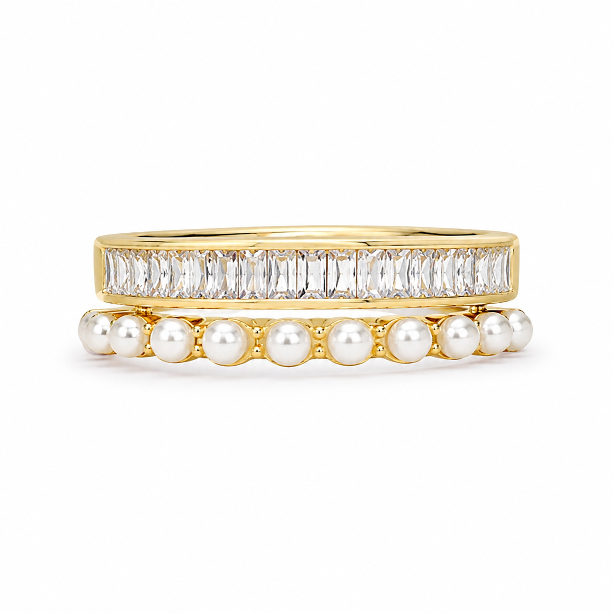 Baguette & Pearl Double Band Ring