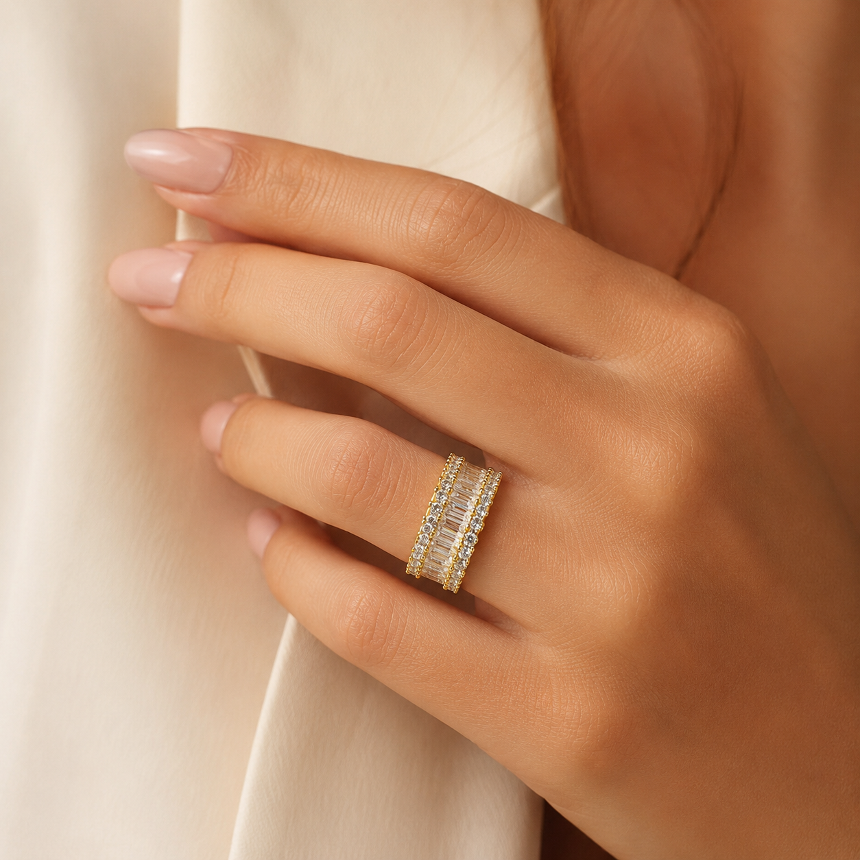 Triple Row Baguette Crystal Ring
