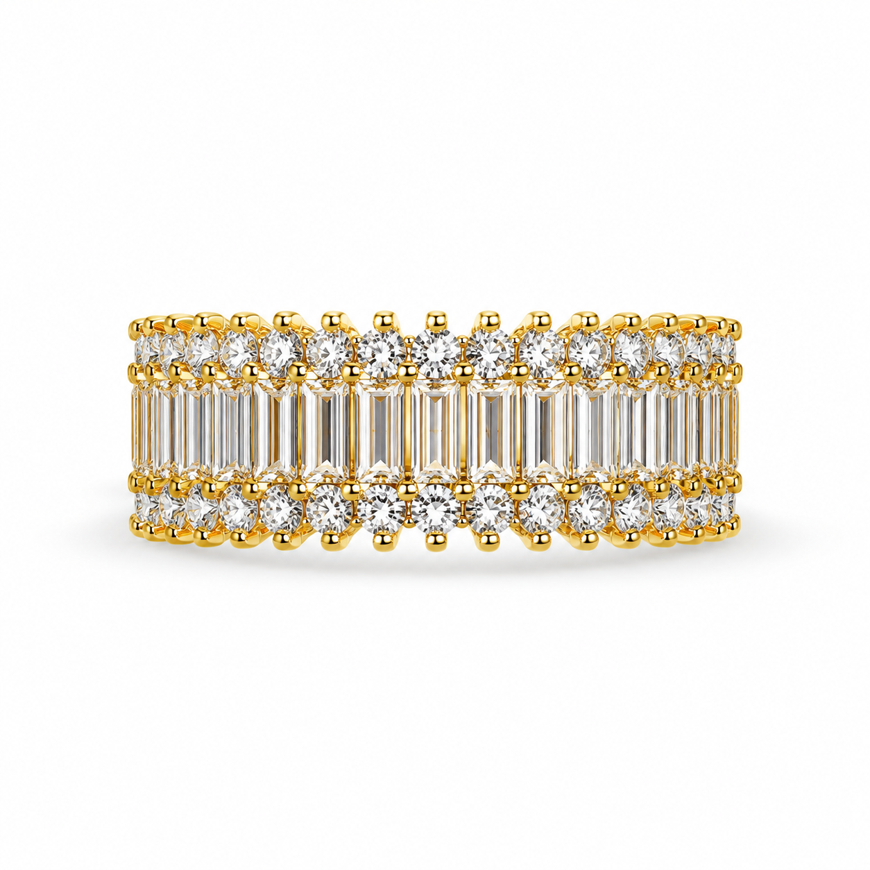 Triple Row Baguette Crystal Ring