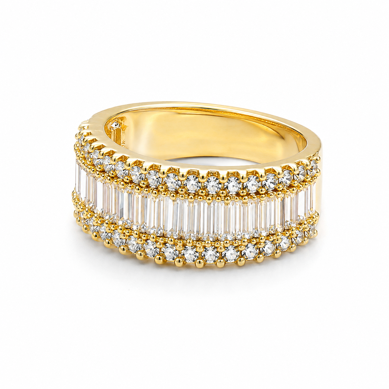 Triple Row Baguette Crystal Ring
