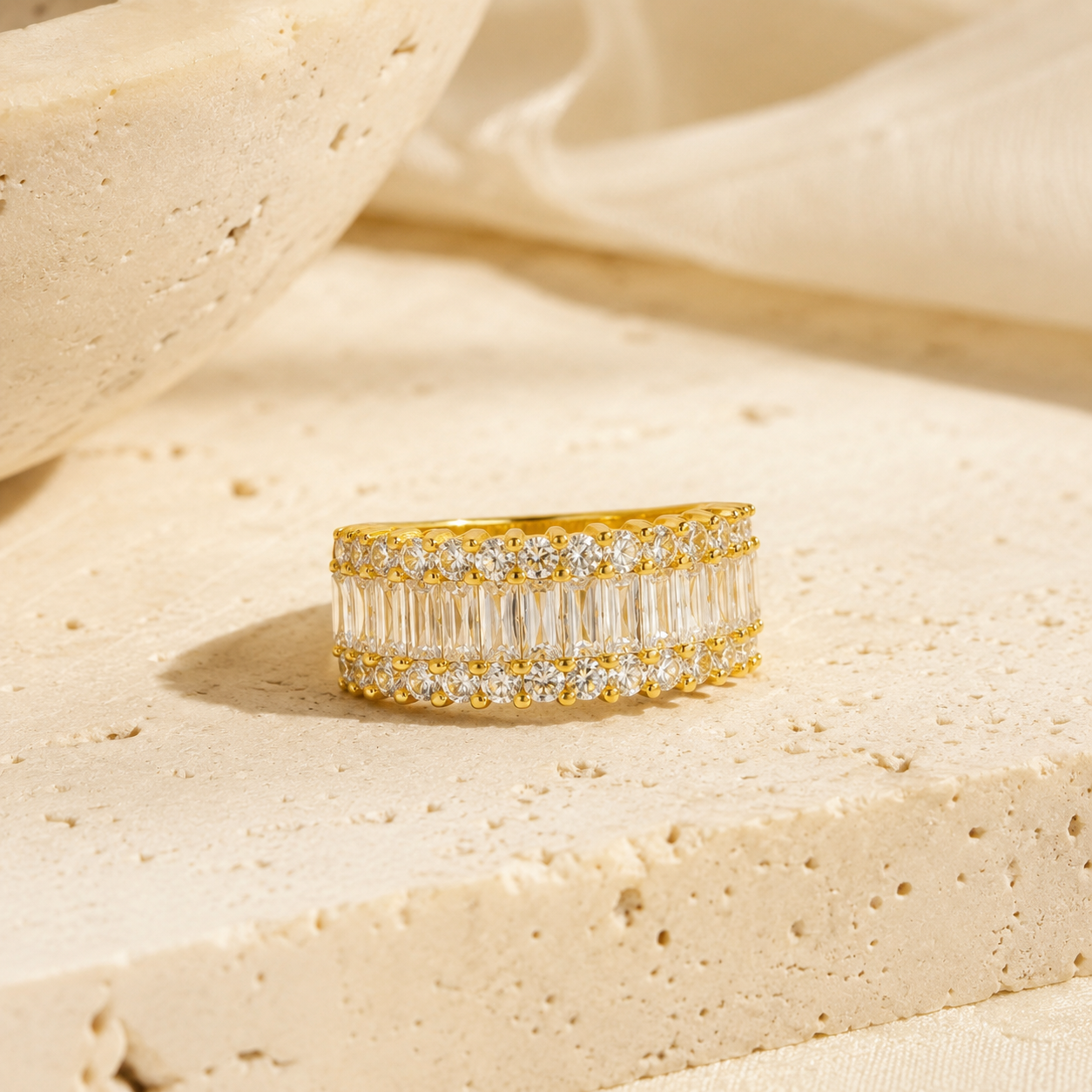 Triple Row Baguette Crystal Ring