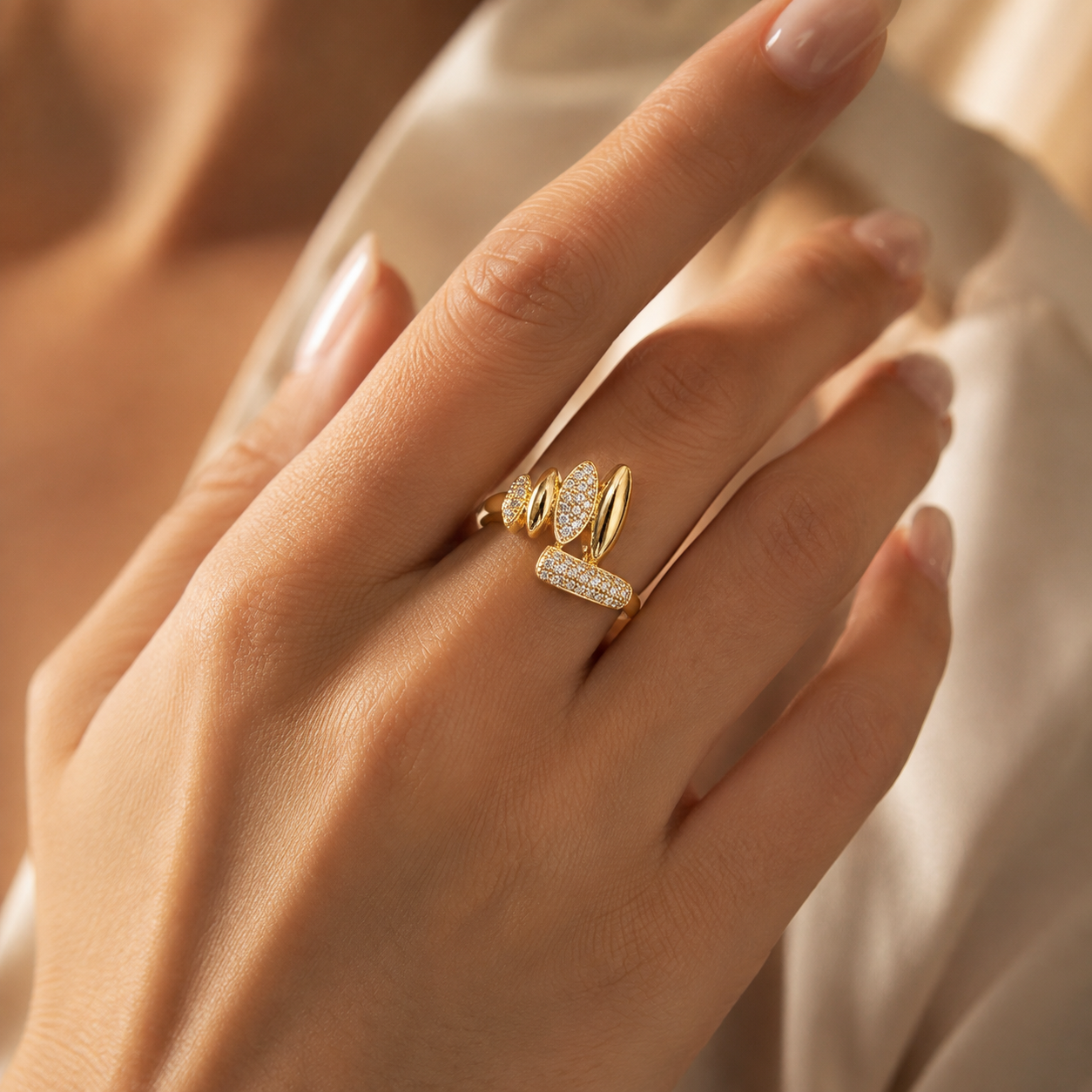Mixed Pave Marquise Statement Ring