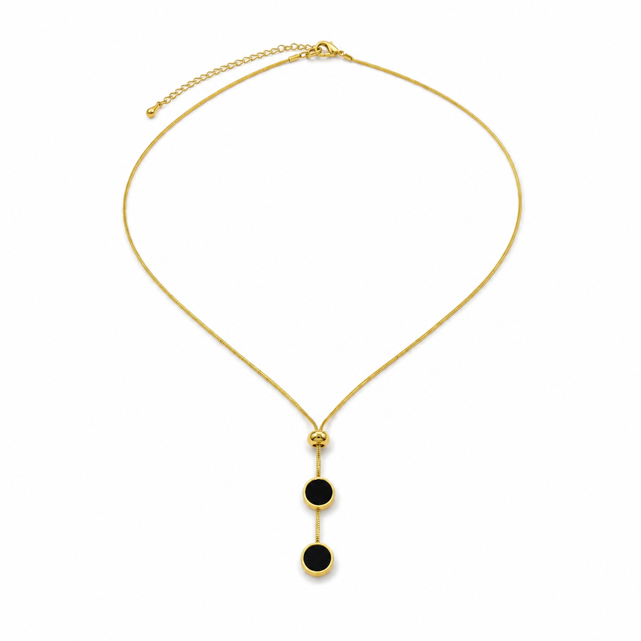 Black Disc Lariat Necklace