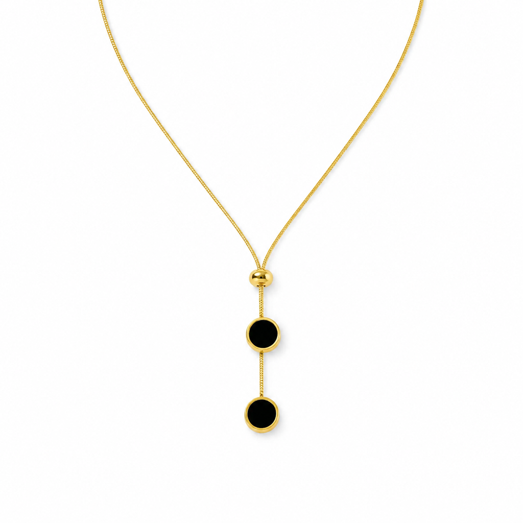 Black Disc Lariat Necklace
