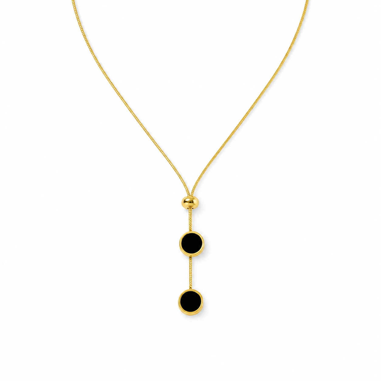 Black Disc Lariat Necklace