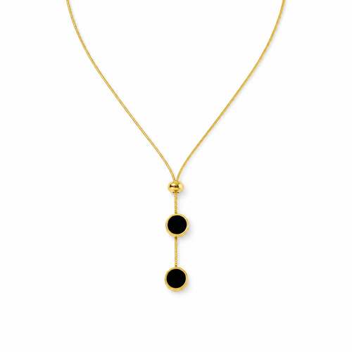 Black Disc Lariat Necklace