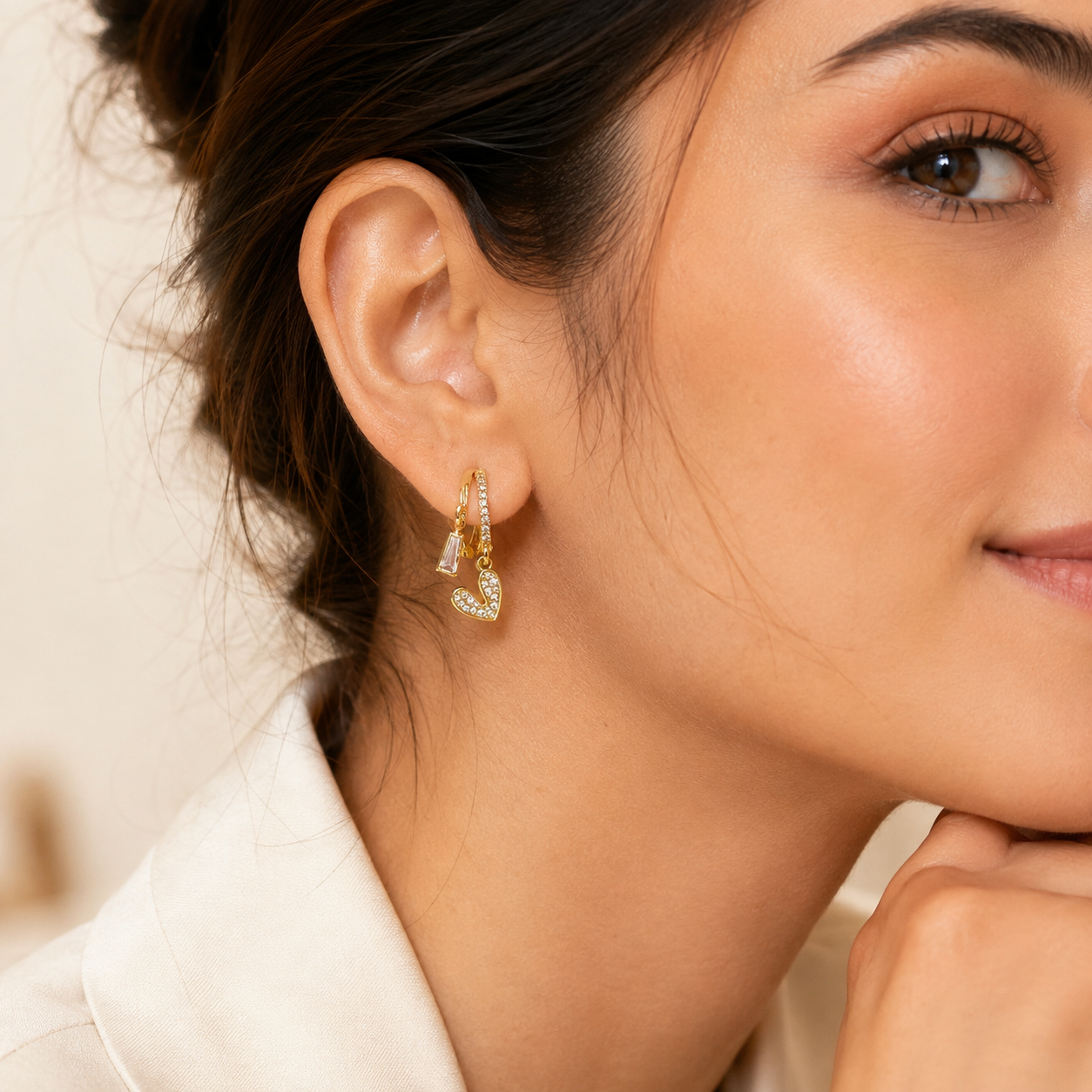 Heart & Baguette Charm Hoop Earrings