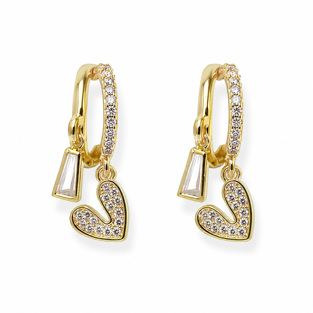 Heart & Baguette Charm Hoop Earrings