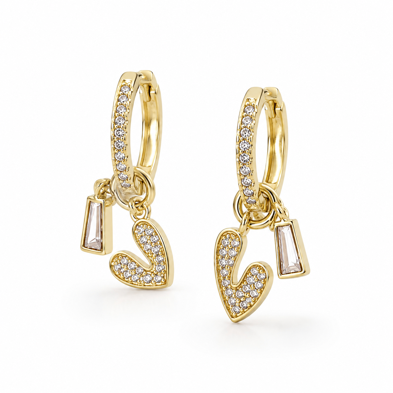 Heart & Baguette Charm Hoop Earrings