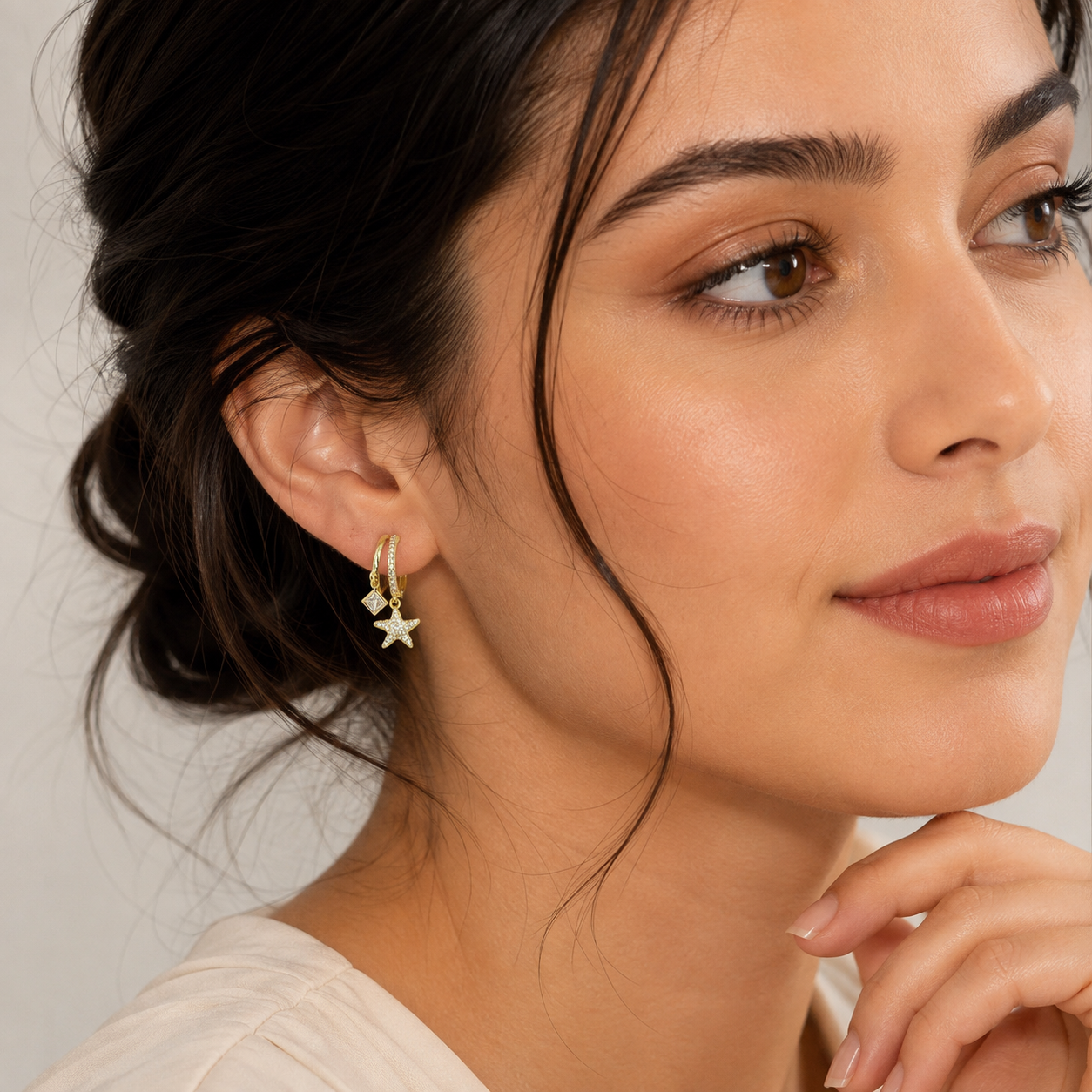 Star & Crystal Charm Hoop Earrings