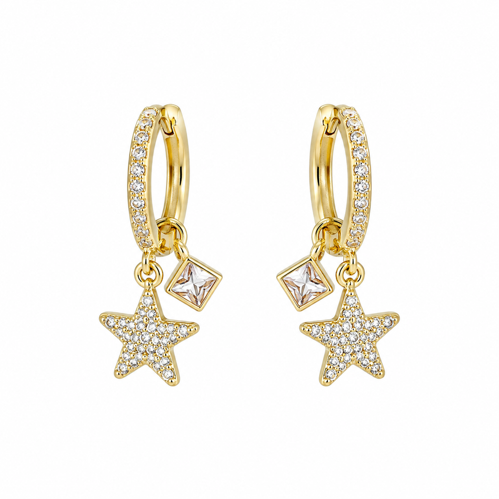 Star & Crystal Charm Hoop Earrings