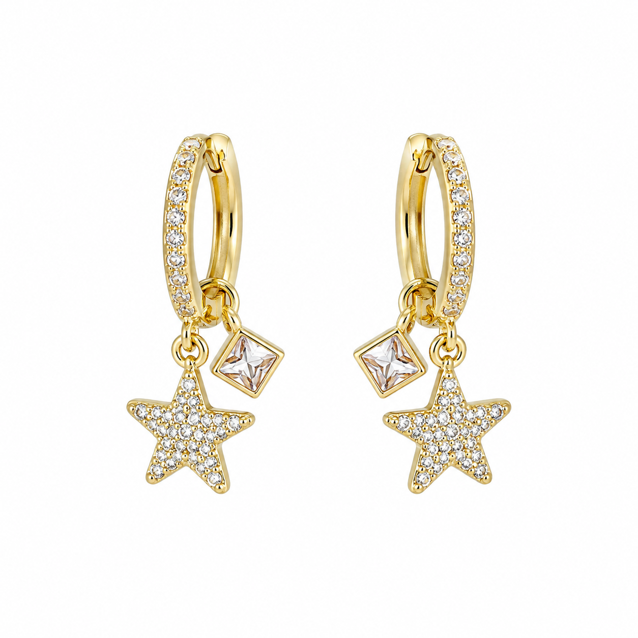 Star & Crystal Charm Hoop Earrings