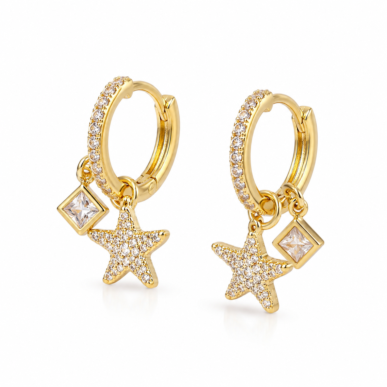 Star & Crystal Charm Hoop Earrings