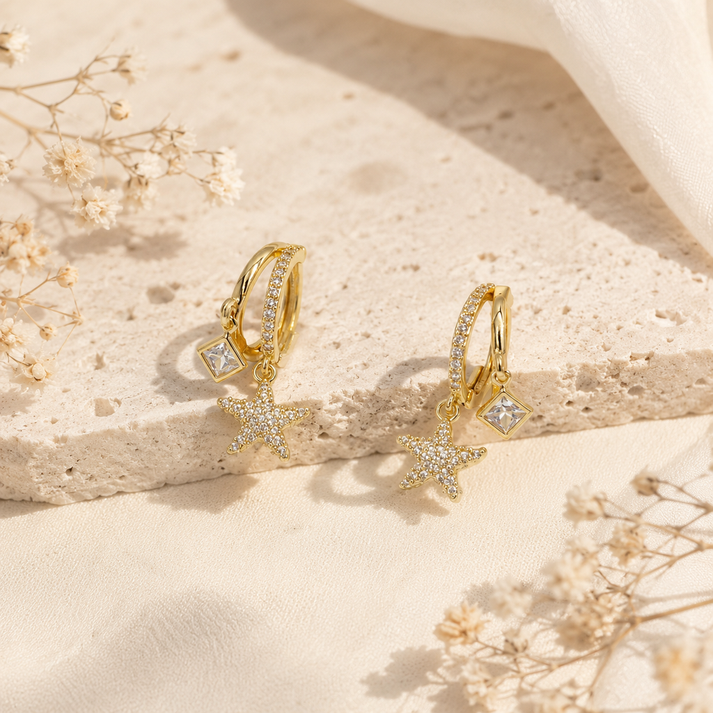 Star and Crystal Charm Hoop Earrings component
