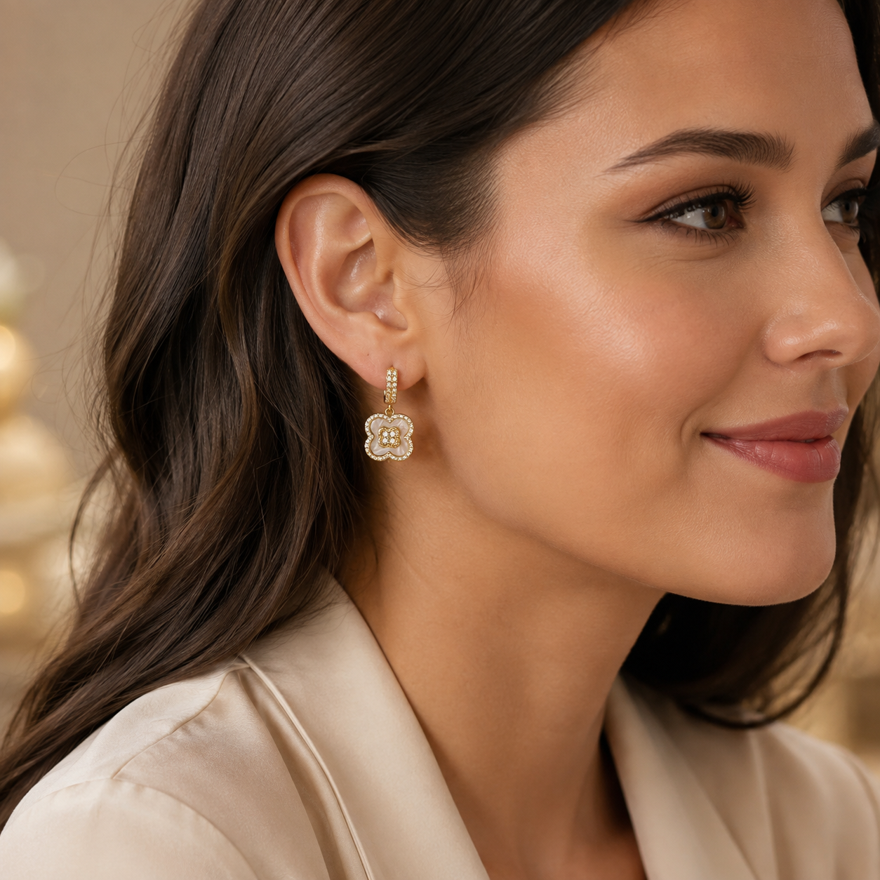 Crystal Clover Drop Earrings