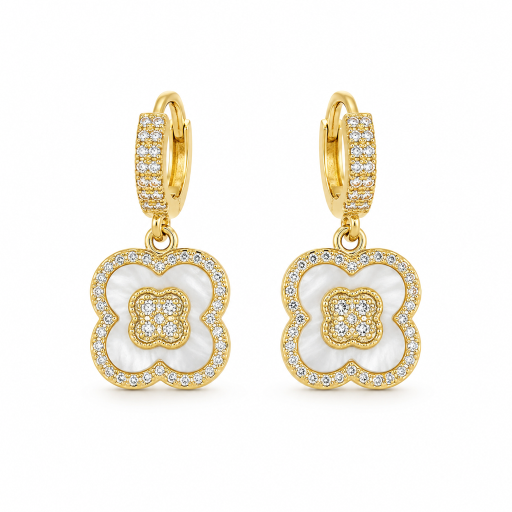 Crystal Clover Drop Earrings