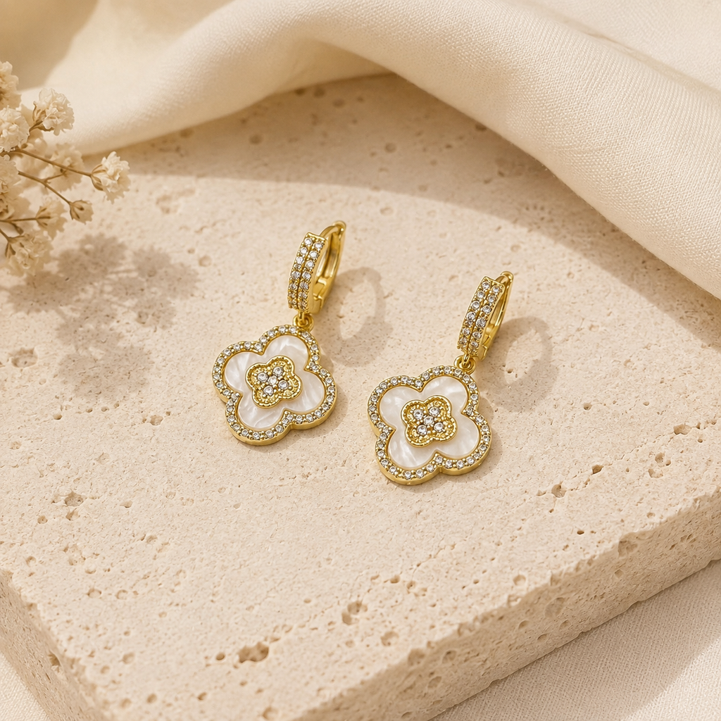 Crystal Clover Drop Earrings