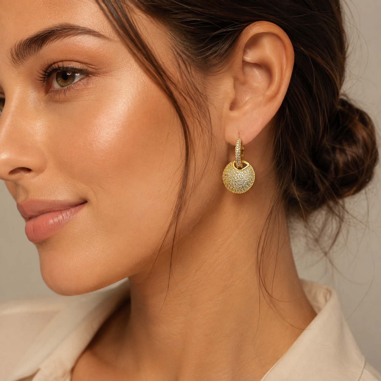 Pavé Disc Drop Earrings