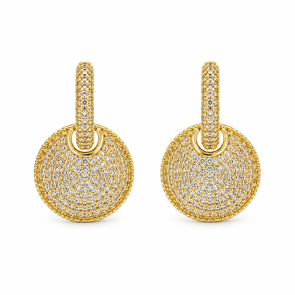 Pavé Disc Drop Earrings