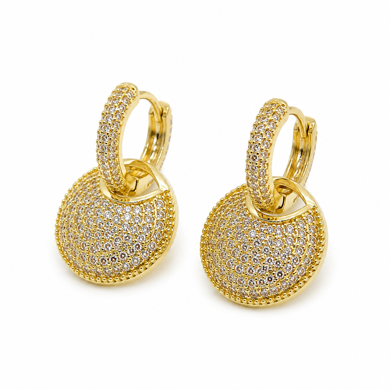 Pavé Disc Drop Earrings