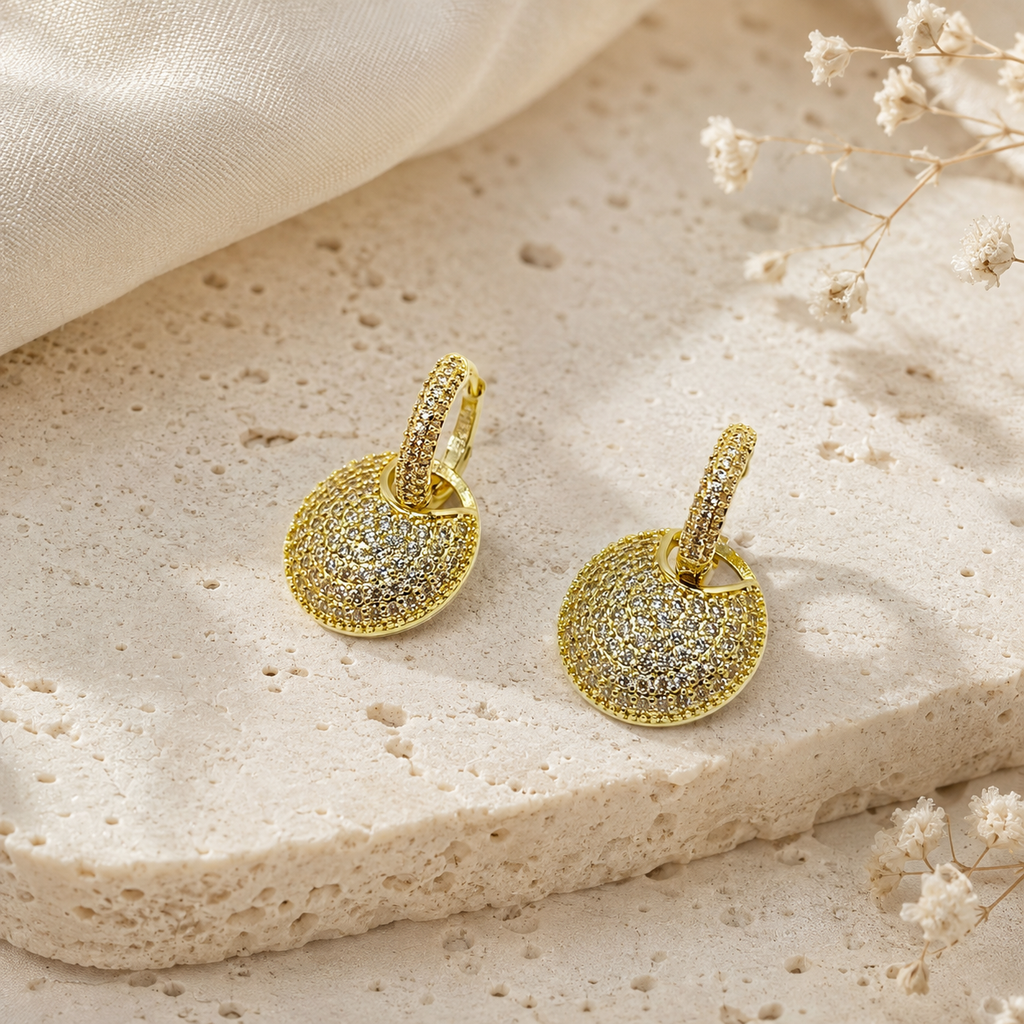 Pavé Disc Drop Earrings