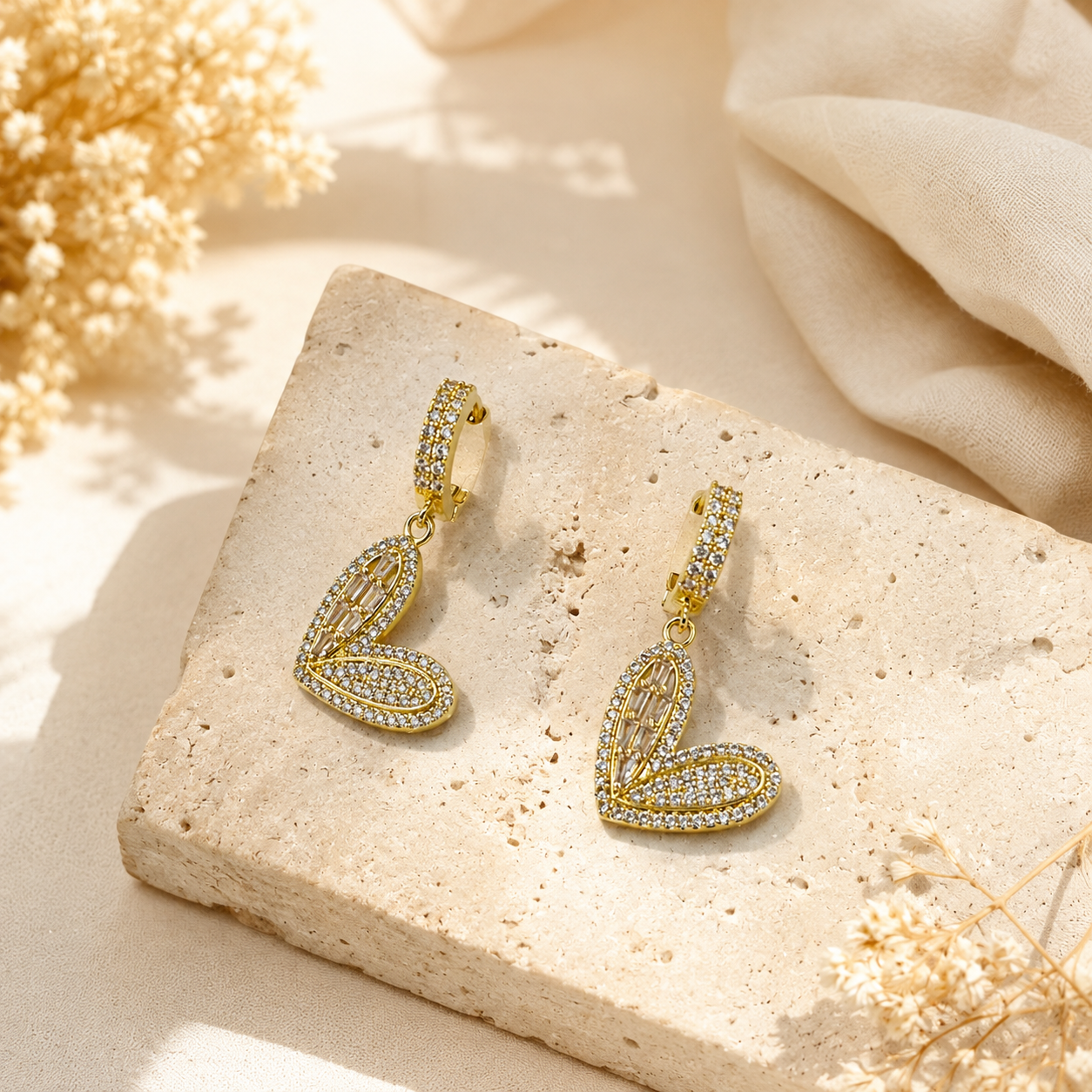 Crystal Heart Drop Earrings