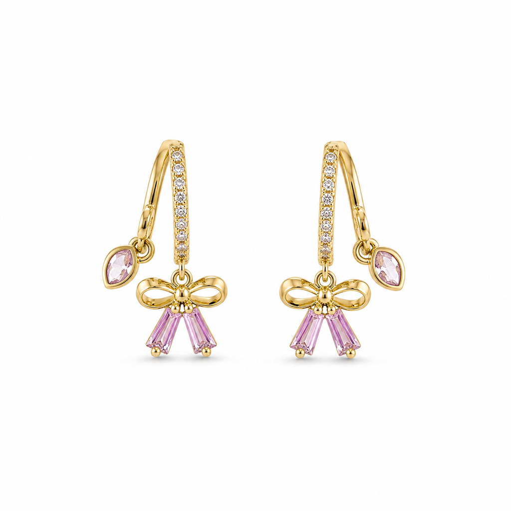 Pink Bow Charm Hoop Earrings