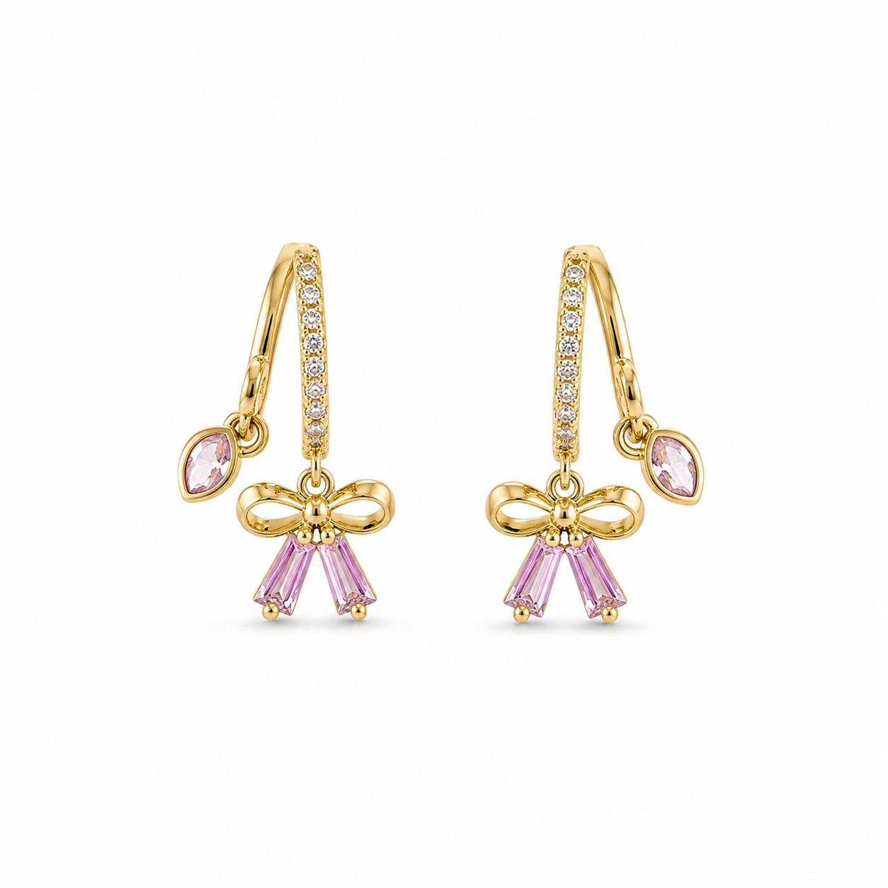 Pink Bow Charm Hoop Earrings