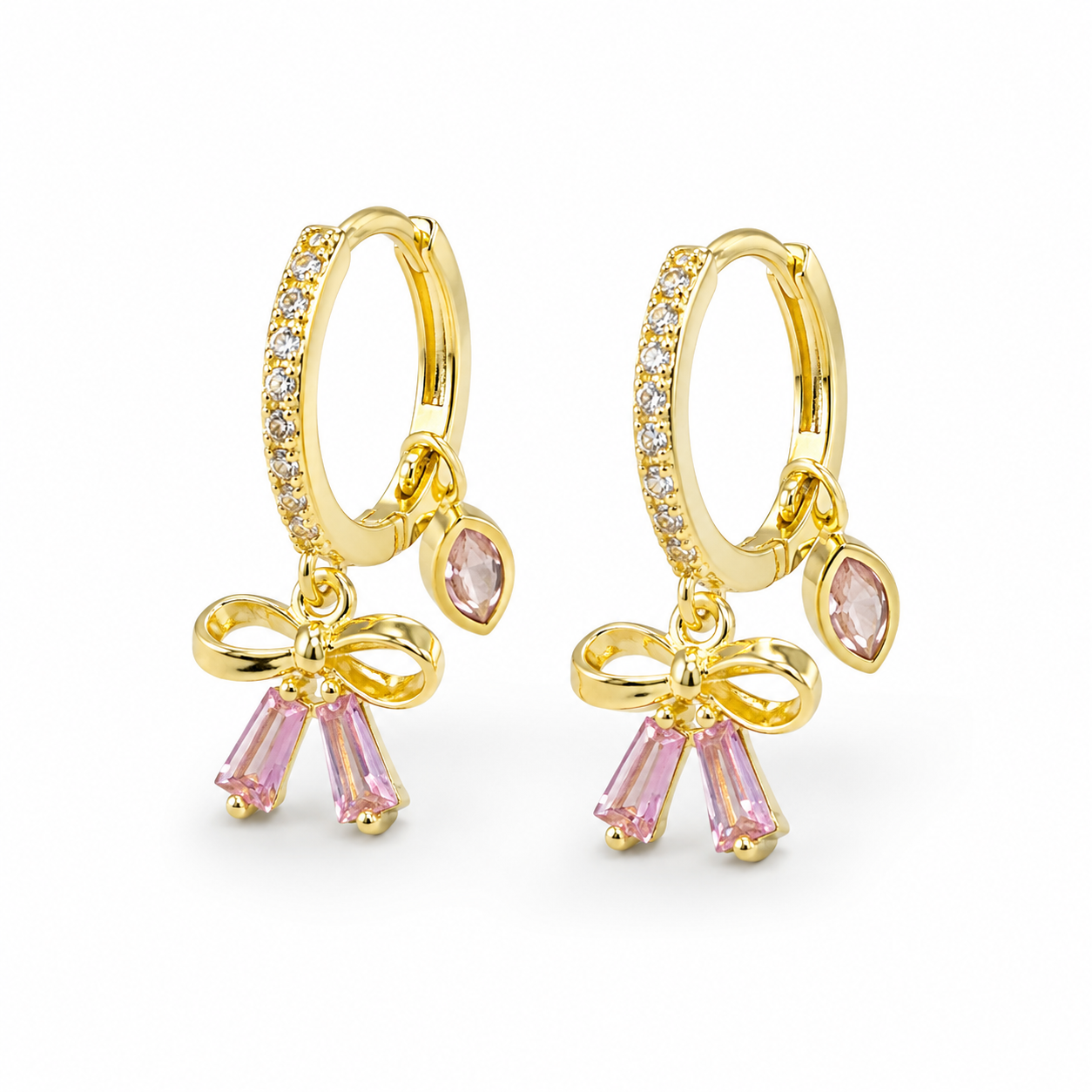 Pink Bow Charm Hoop Earrings
