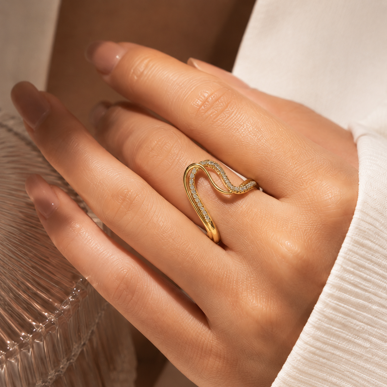 Crystal Wave Open Ring