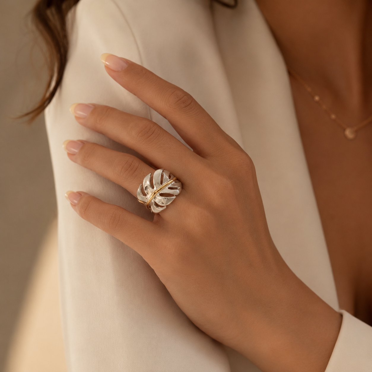 Silver & Gold Monstera Leaf Ring