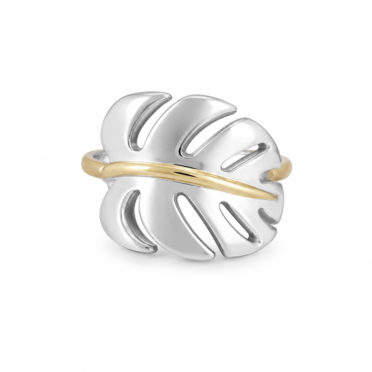 Silver & Gold Monstera Leaf Ring