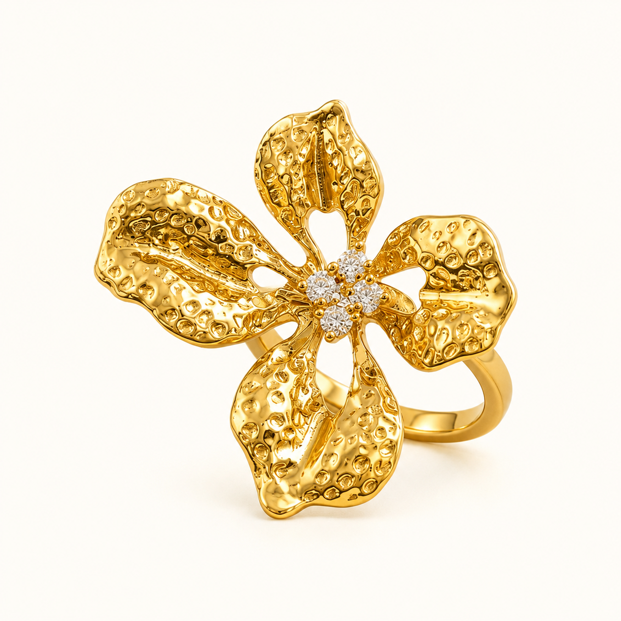 Gold Hammered Flower Ring