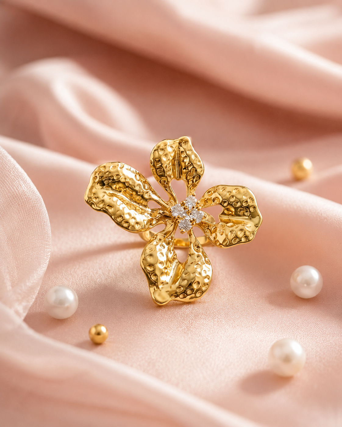 Gold Hammered Flower Ring