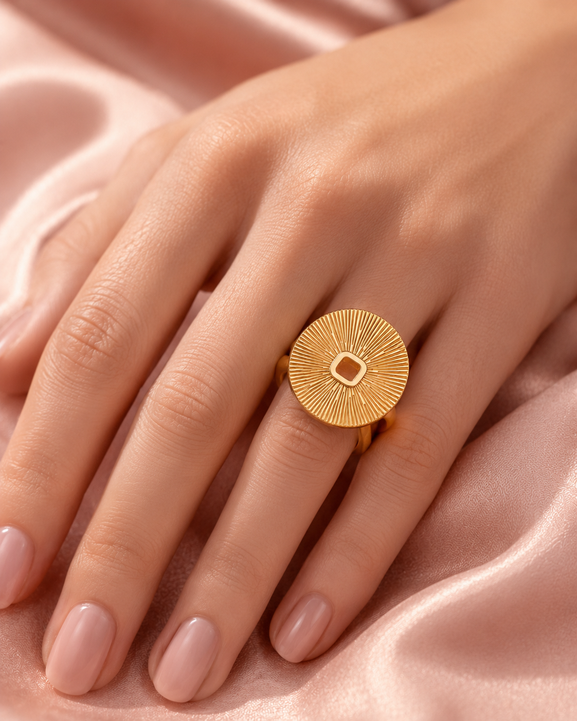 Gold Sunburst Disc Ring