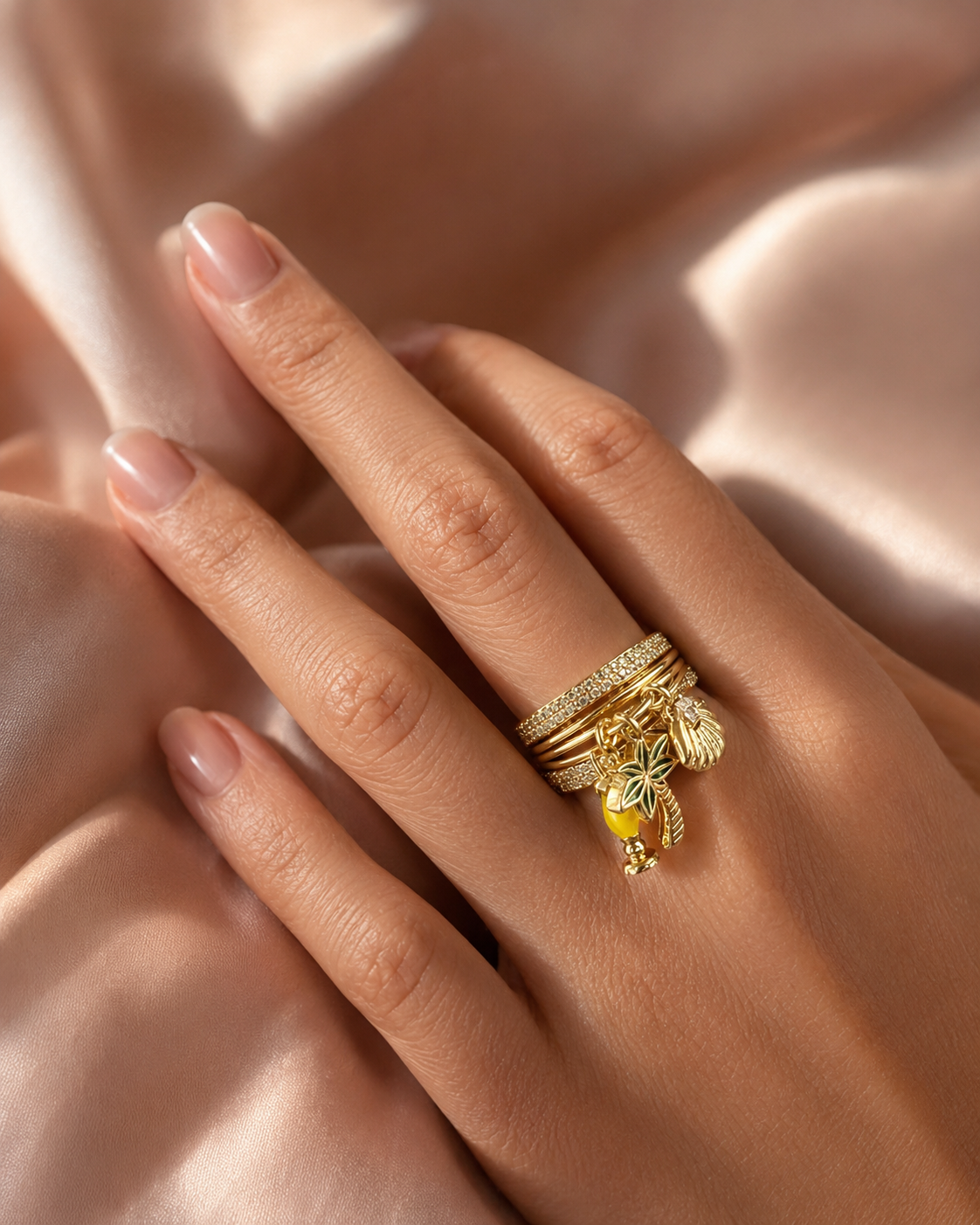 Travel Stacked Charm Ring Set
