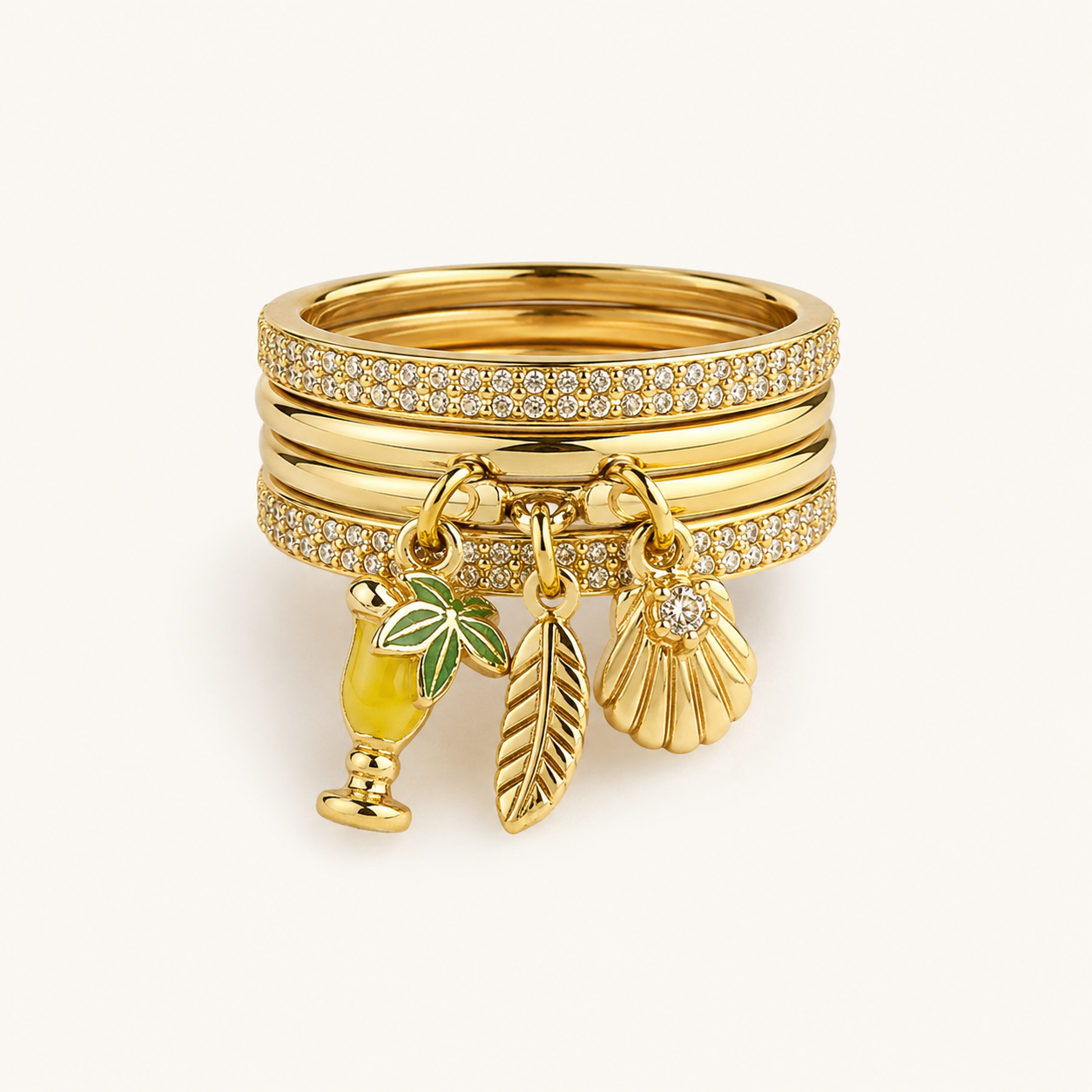 Travel Stacked Charm Ring Set
